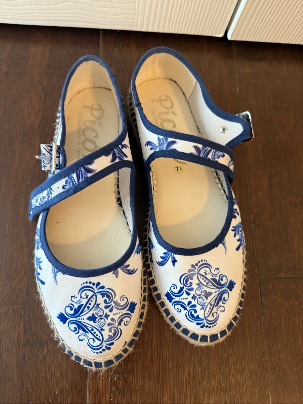 Blue & White Floral Mary Jane Kids Shoes